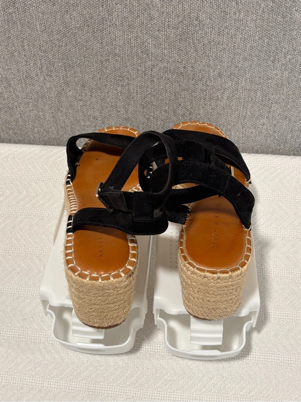 🟣Kelly & Katie Black Espadrille Wedge Sandals with Ankle Strap and Jute Platform